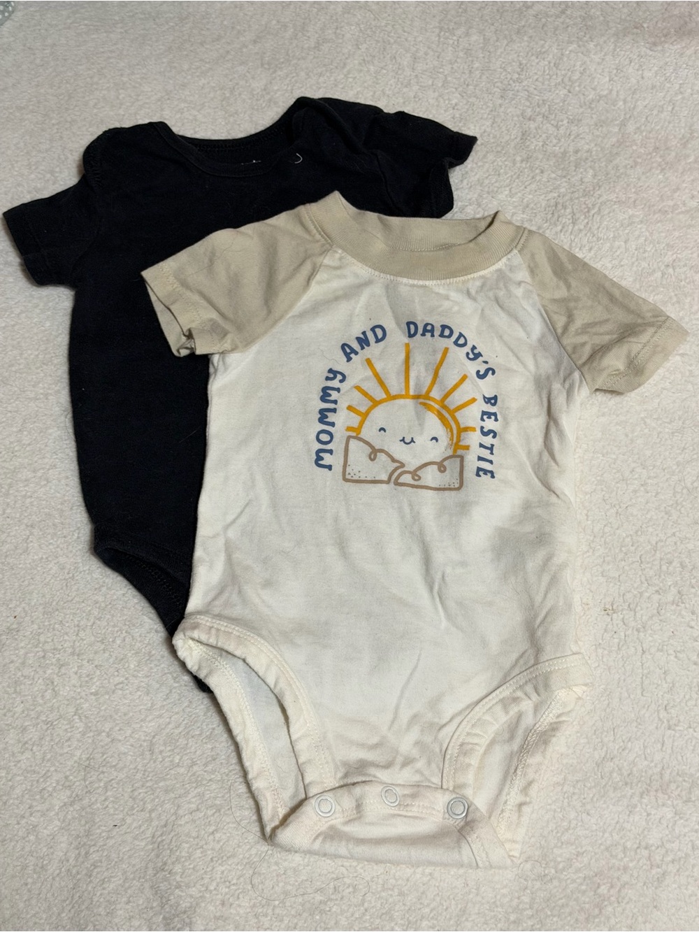 Carter's Cream & Black Baby One-Piece Set with Sunny Graphic